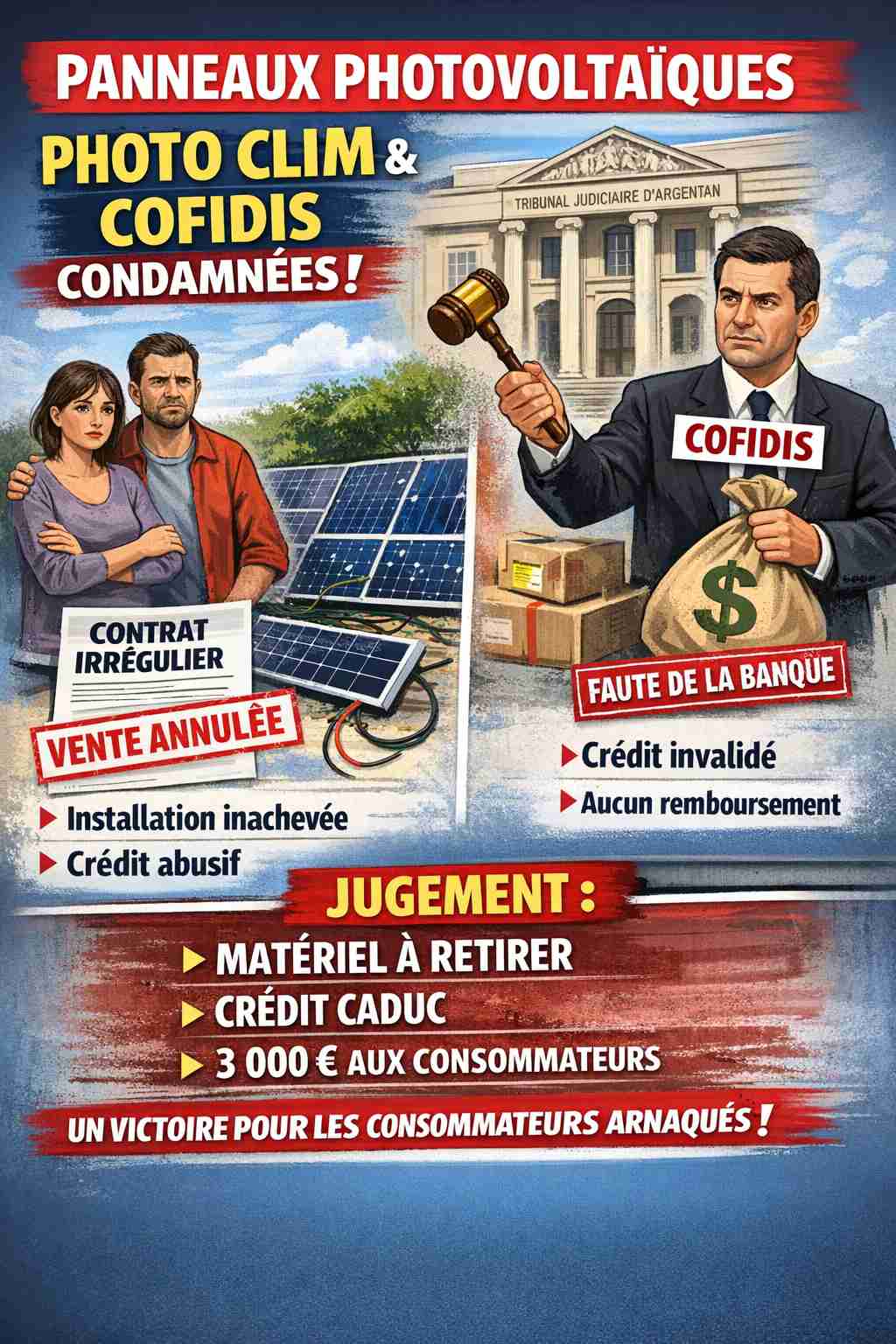 PANNEAUX PHOTOVOLTAÏQUES : LA SOCIETE PHOTO CLIM ET LA SOCIETE COFIDIS CONDAMNEES !