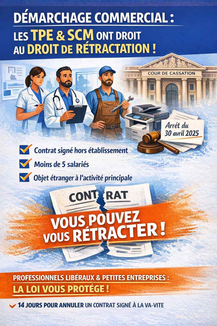 DEMARCHAGE DES TPE/PME LIBERALES ET COMMERCIALES : LA COUR DE CASSATION RECONNAIT LE DROIT DE RETRACTATION !
